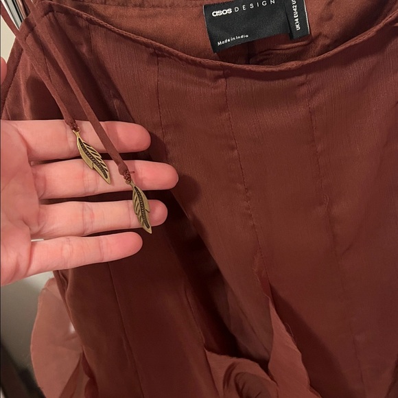 ASOS tie strap ruffle mini dress chocolate brown NWT size 10 - Picture 6 of 7